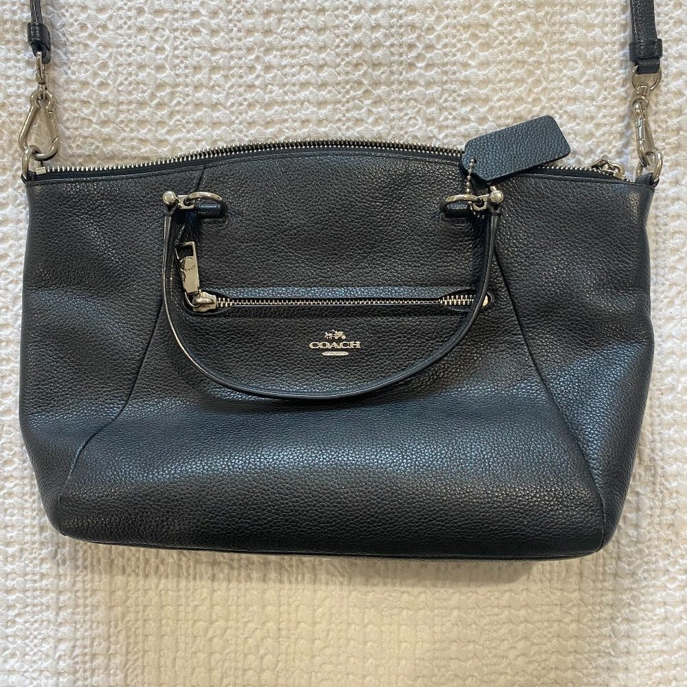 Coach Black Pebbled Leather Prairie Satchel Crossbody Handbag/Purse